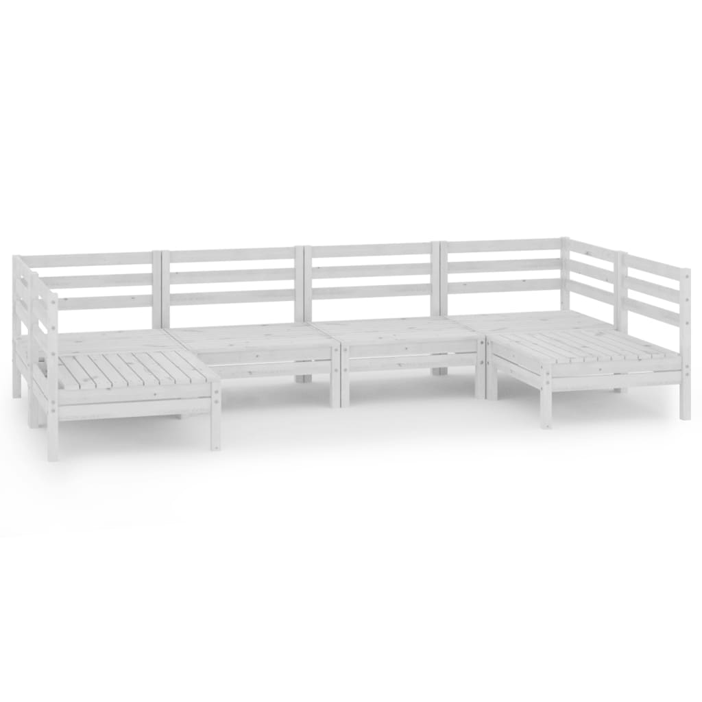 6-tlg. Garten-Lounge-Set Weiss Massivholz Kiefer